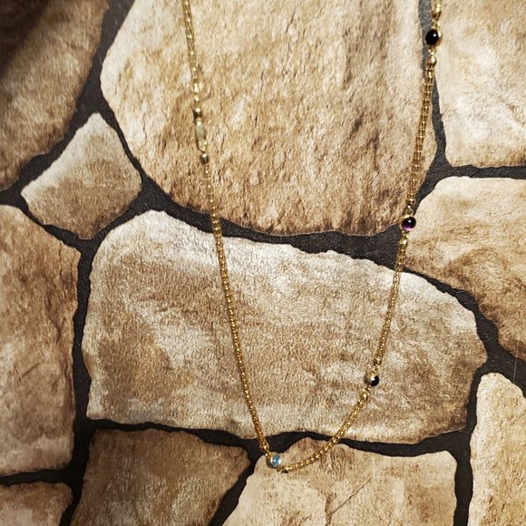 14K  YELLOW  GOLD  AMETHYST  &  TOPAZ  NECKLACE. - Picture 10 of 12